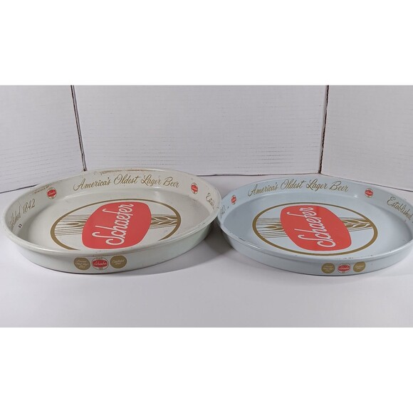 Schaefer Beer Serve Tray Lot Round Metal Vtg 12" 13" Inch Bar Breweriana Decor - Picture 10 of 12